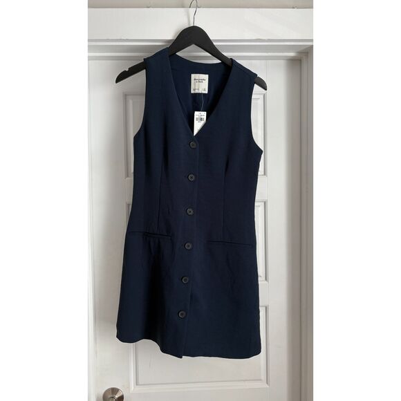 Abercrombie & Fitch Navy Blue Vest Dress Button Front Size S TALL - Picture 2 of 3